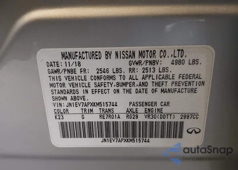 2019 Infiniti Q50 3.0T Luxe z USA, uszkodzony, nr VIN JN1EV7APXKM515744